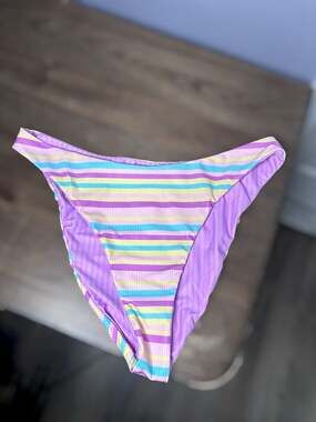 Cupshe Purple Yellow Striped Bikini Bottom Large